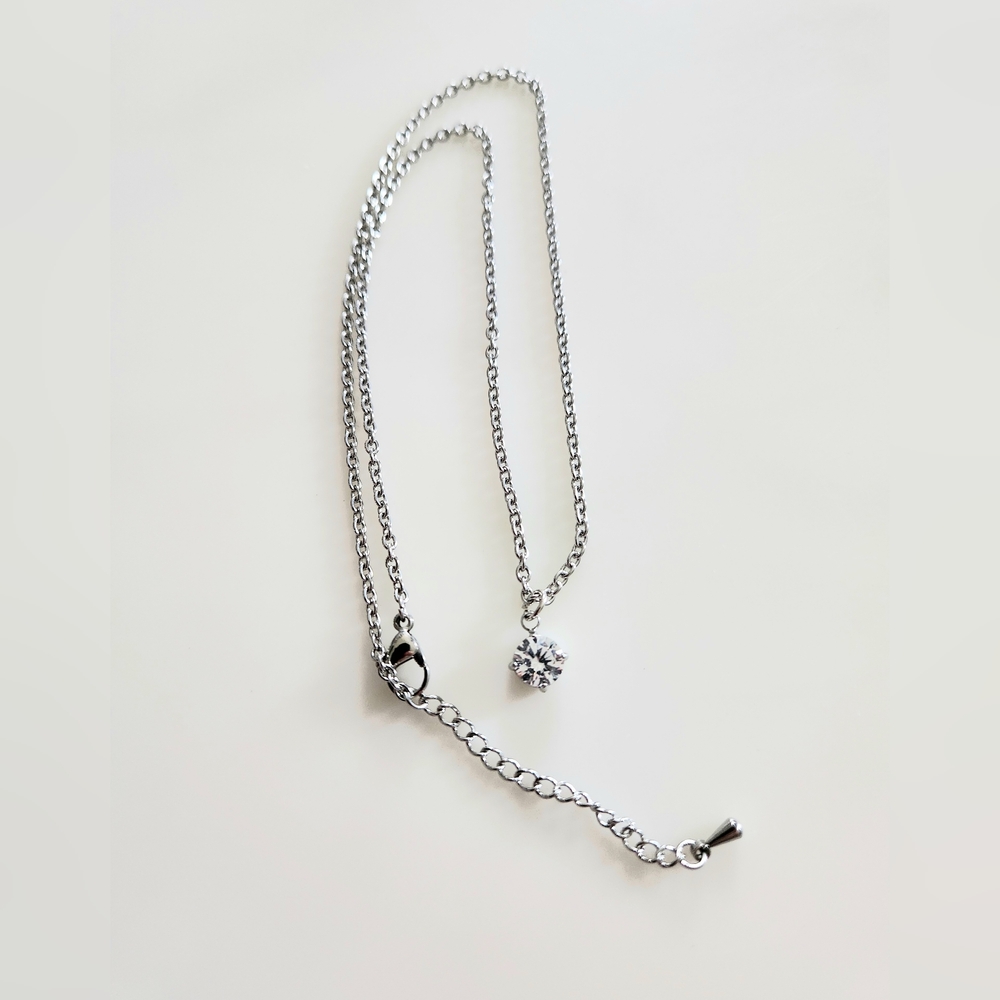Silver Tone Necklace With Cubic Zirconia Pendant